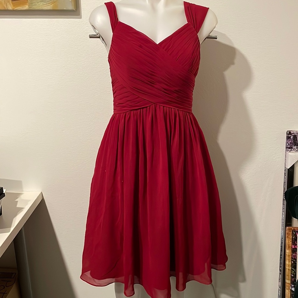 Maroon Chiffon A-line Knee-length Dress sz S